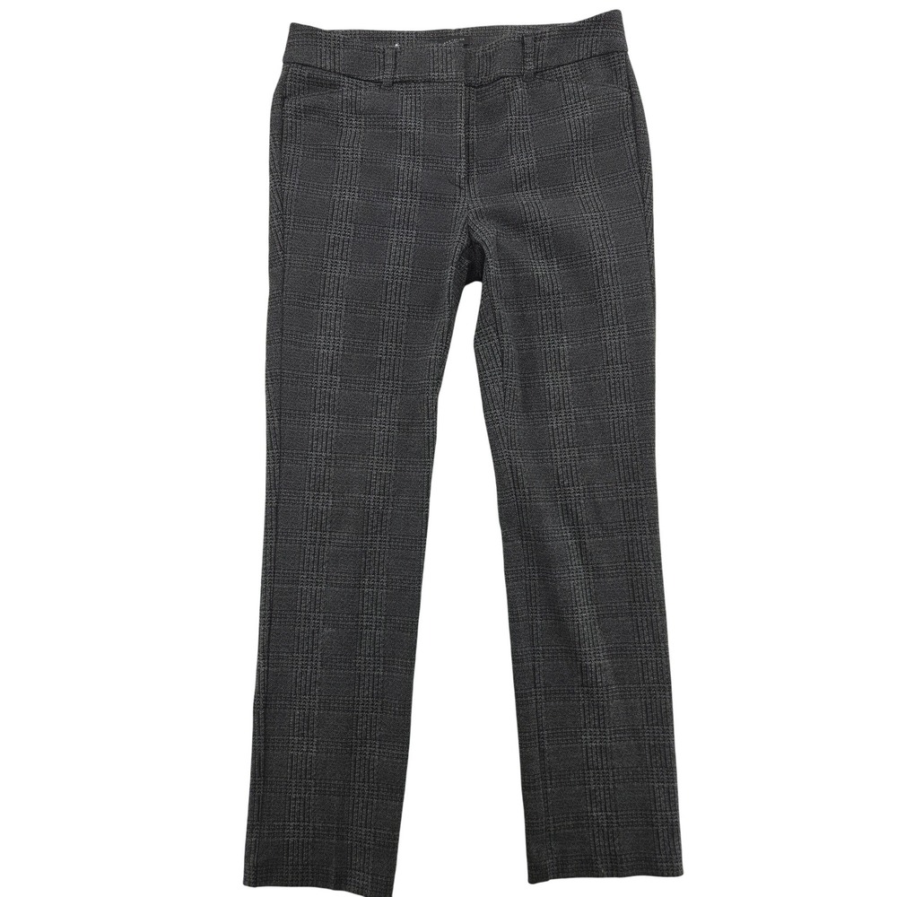 Ann Taylor Factory Glen Plaid Ankle Pants Gray Black Slim Straight Size 8 Career